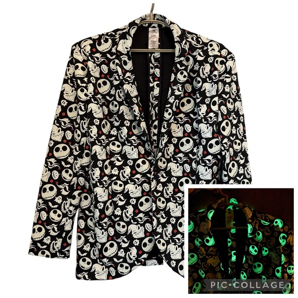 Disney Other - Disney Nightmare Before‎ Christmas Skellington Glow in Dark Jacket Blazer L/XL